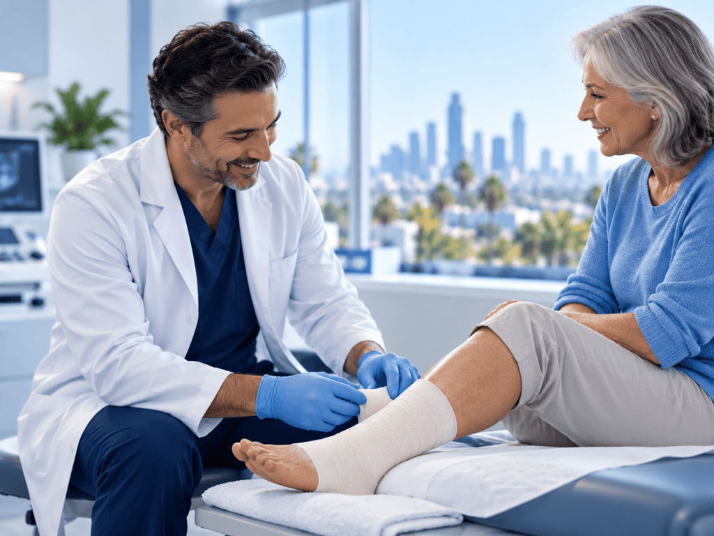 Clinician providing non-graphic wound care to a patient