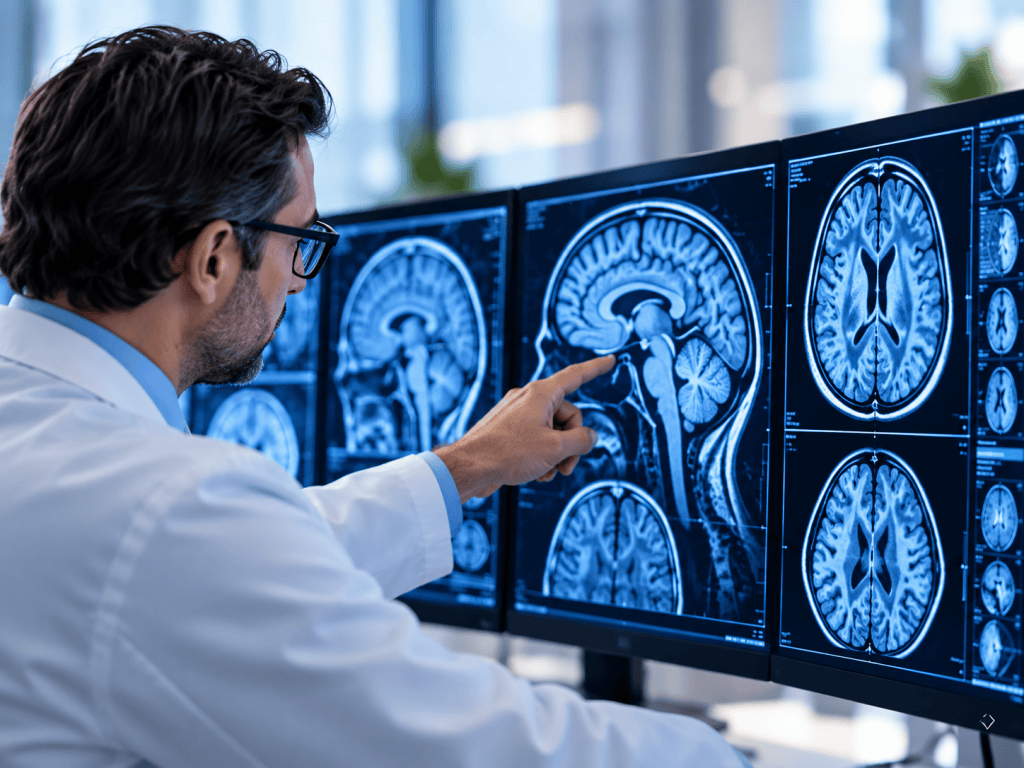Neurologist reviewing brain MRI scans