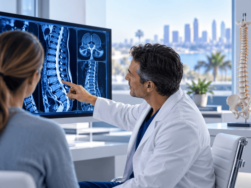 Spine specialist explaining MRI results